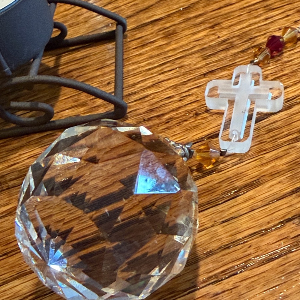 Bundle Black Metal Cross Candle Holder  & Cross Diamond Crystal Window Catcher
